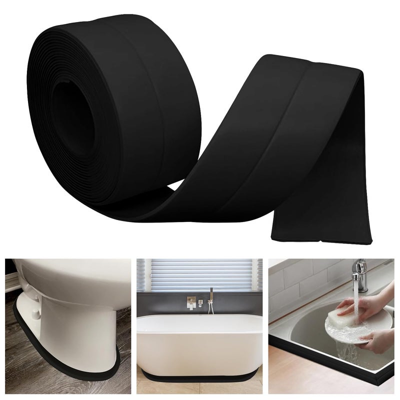 RHRVBSS Caulk Tape Bath & Kitchen Self Adhesive Waterproof, Toilet Caulking Strip, Bathtub Sealing Strip Tape Shower Caulk Bathroom Sealant, Traditional Caulking Replacement (Black, 1.5" x10.5Ft) - Image 1
